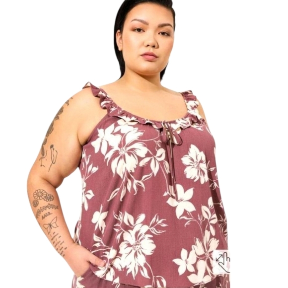 TORRID PLUS SIZE Washable Crinkle Gauze Ruffle Tie Front TankโTop - Picture 1 of 16